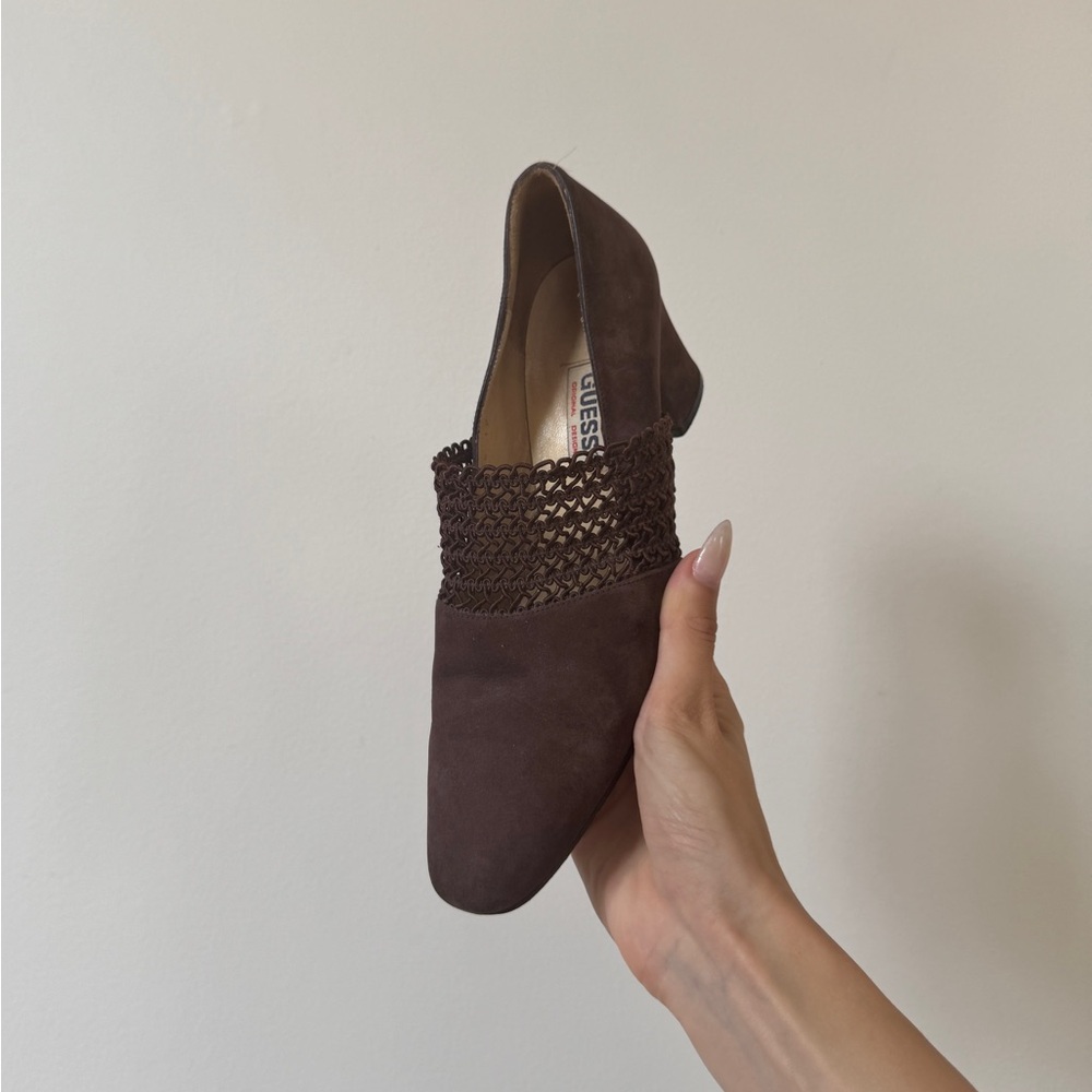 Guess Brown Suede Mules with Woven Detail